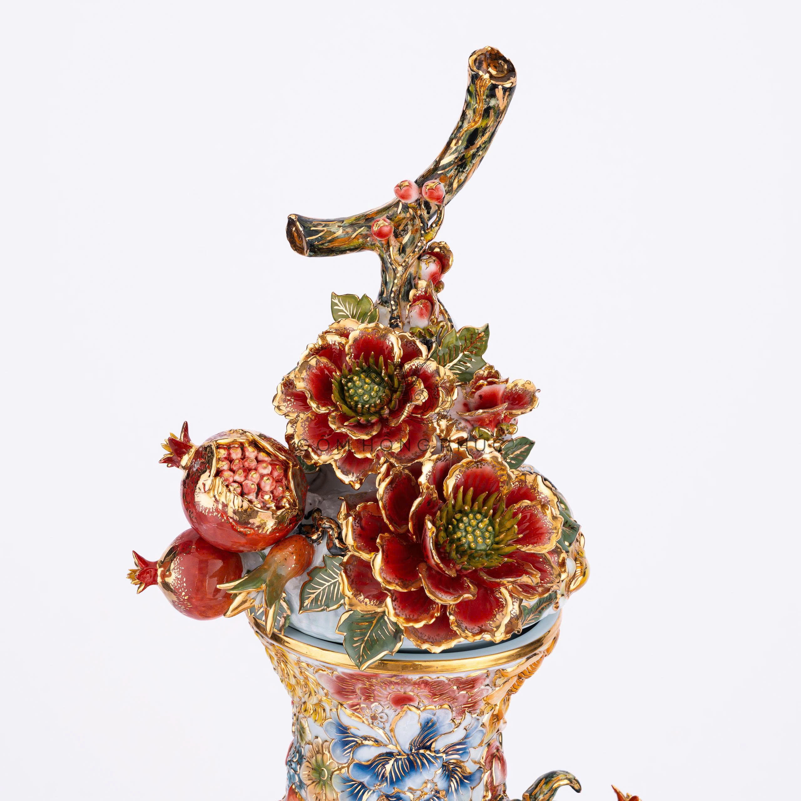 Hồ Lô Cá Rồng Kênh Bong Men Lam Vẽ Vàng 24k