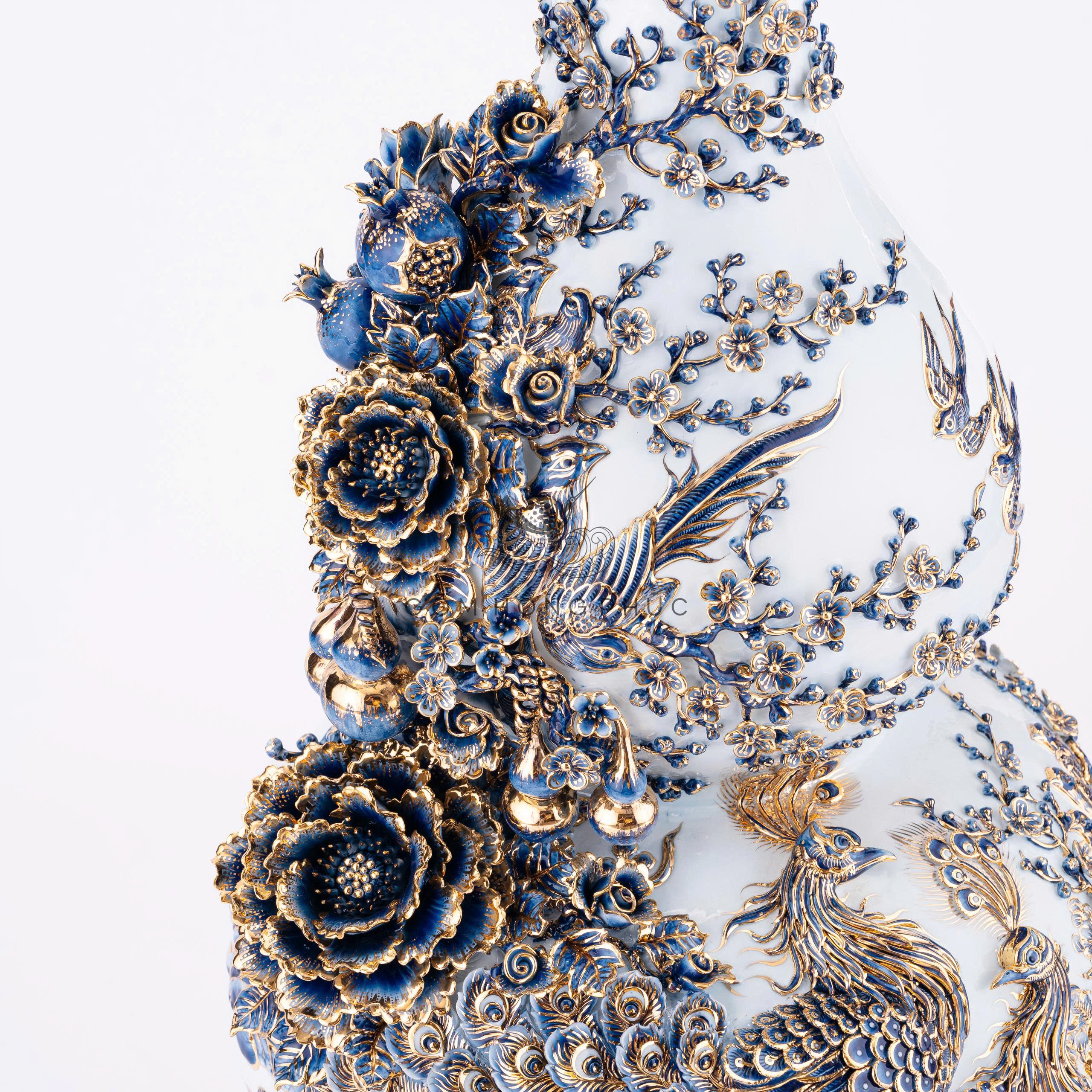 Hồ Lô Công M1 Men Lam Khử Kênh Bong Vẽ Vàng