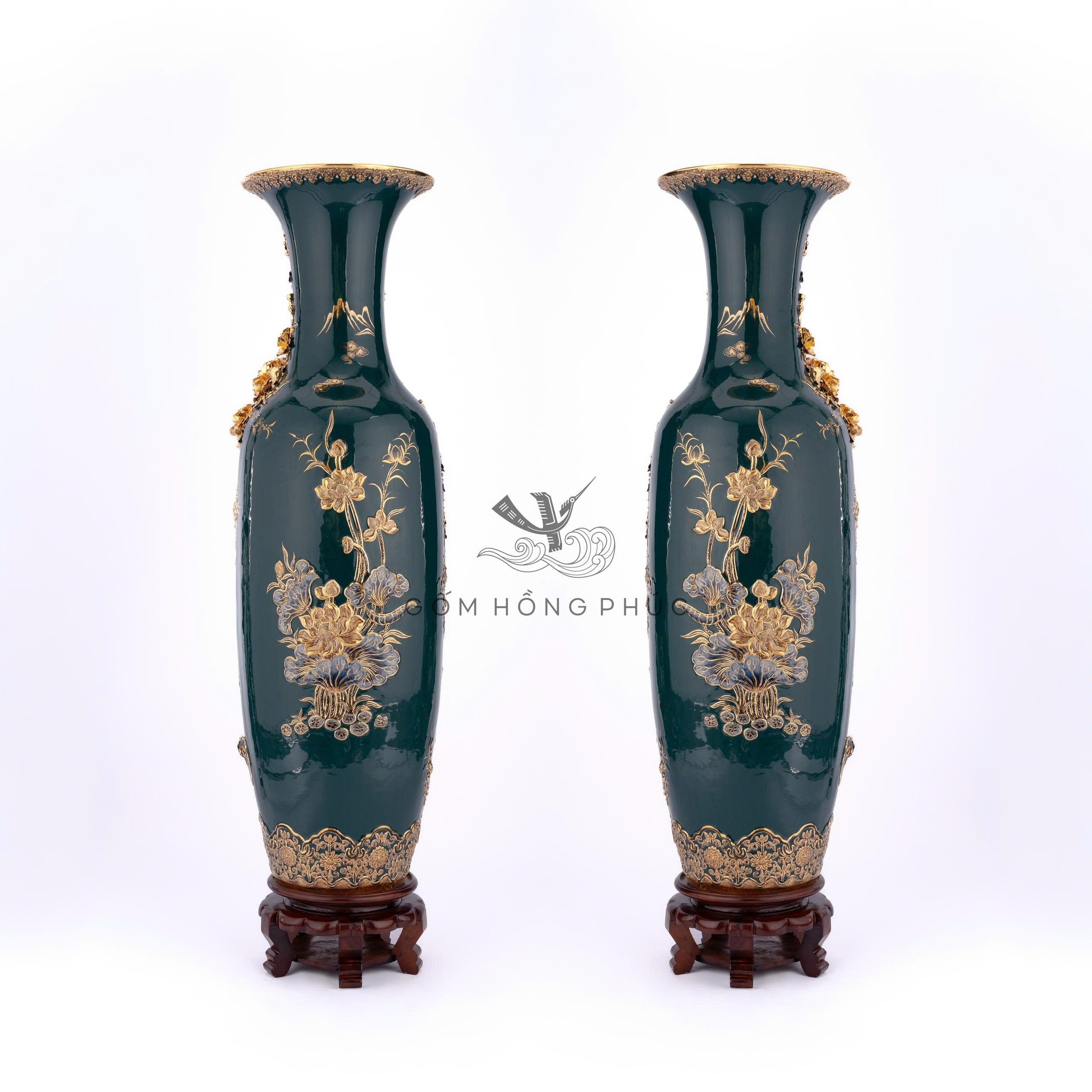 Lộc Bình Công M6 Men Lục Bảo Vẽ Vàng