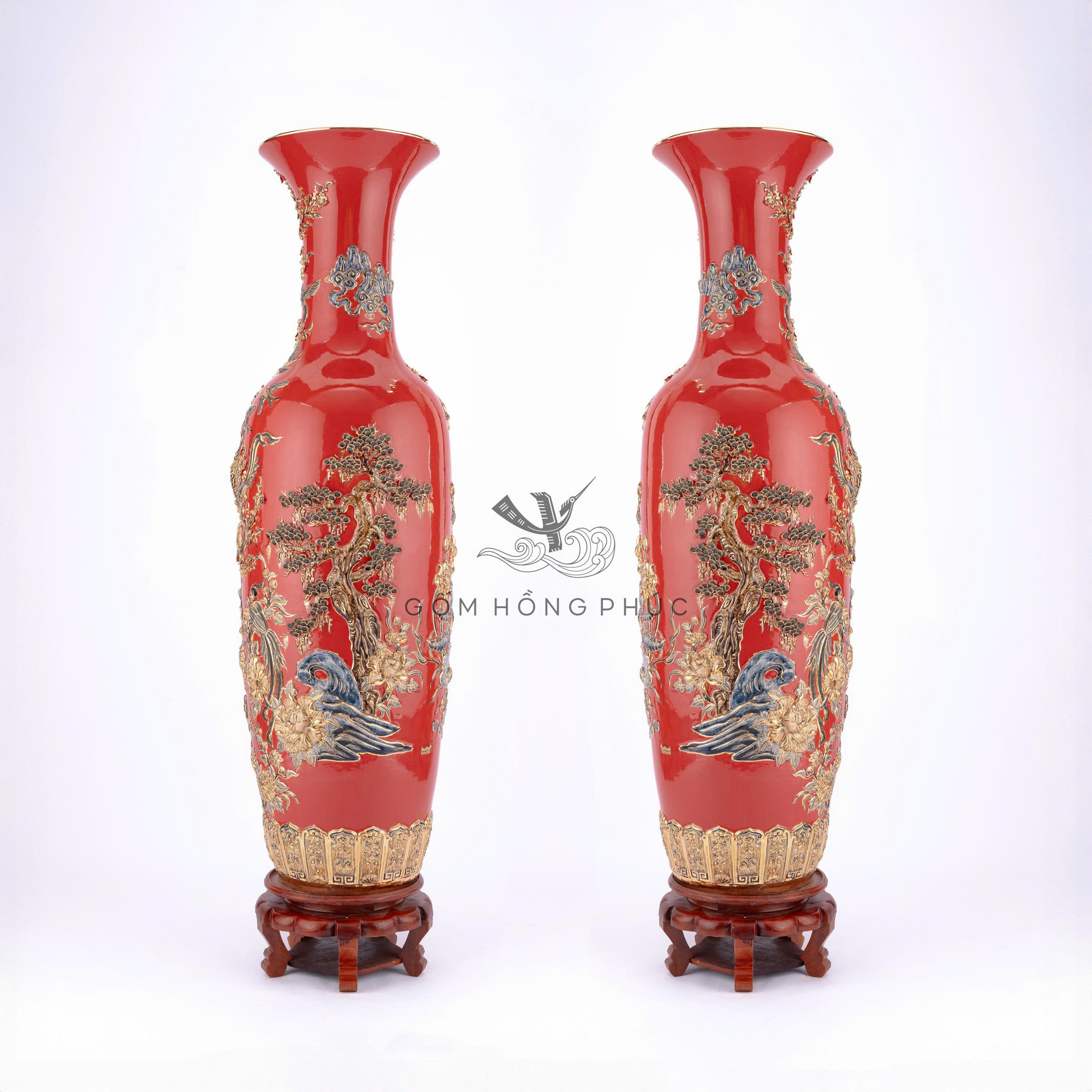 Lộc Bình Công M6 Đỏ Vẽ Vàng