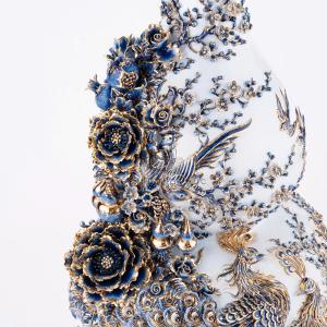 Hồ Lô Công M1 Men Lam Khử Kênh Bong Vẽ Vàng