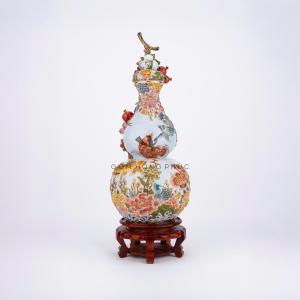 Hồ Lô Cá Rồng Kênh Bong Men Lam Vẽ Vàng 24k