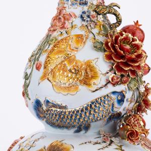 Hồ Lô Cá Rồng Kênh Bong Men Lam Vẽ Vàng 24k