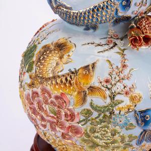 Hồ Lô Cá Rồng Kênh Bong Men Lam Vẽ Vàng 24k