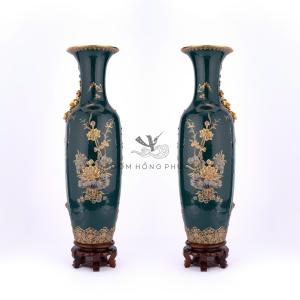 Lộc Bình Công M6 Men Lục Bảo Vẽ Vàng