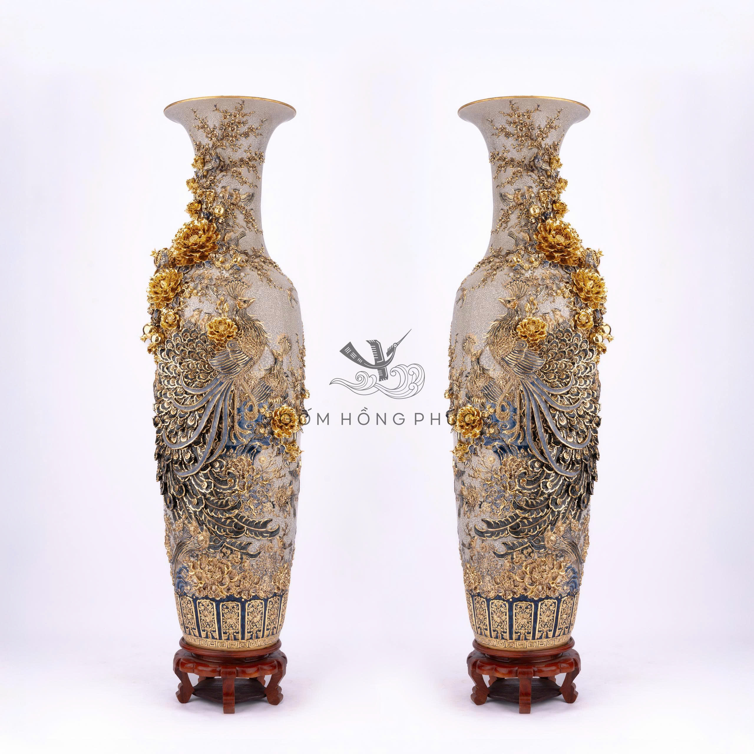 Lộc Bình Công Đào Phú Quý Vẽ Vàng  1M8