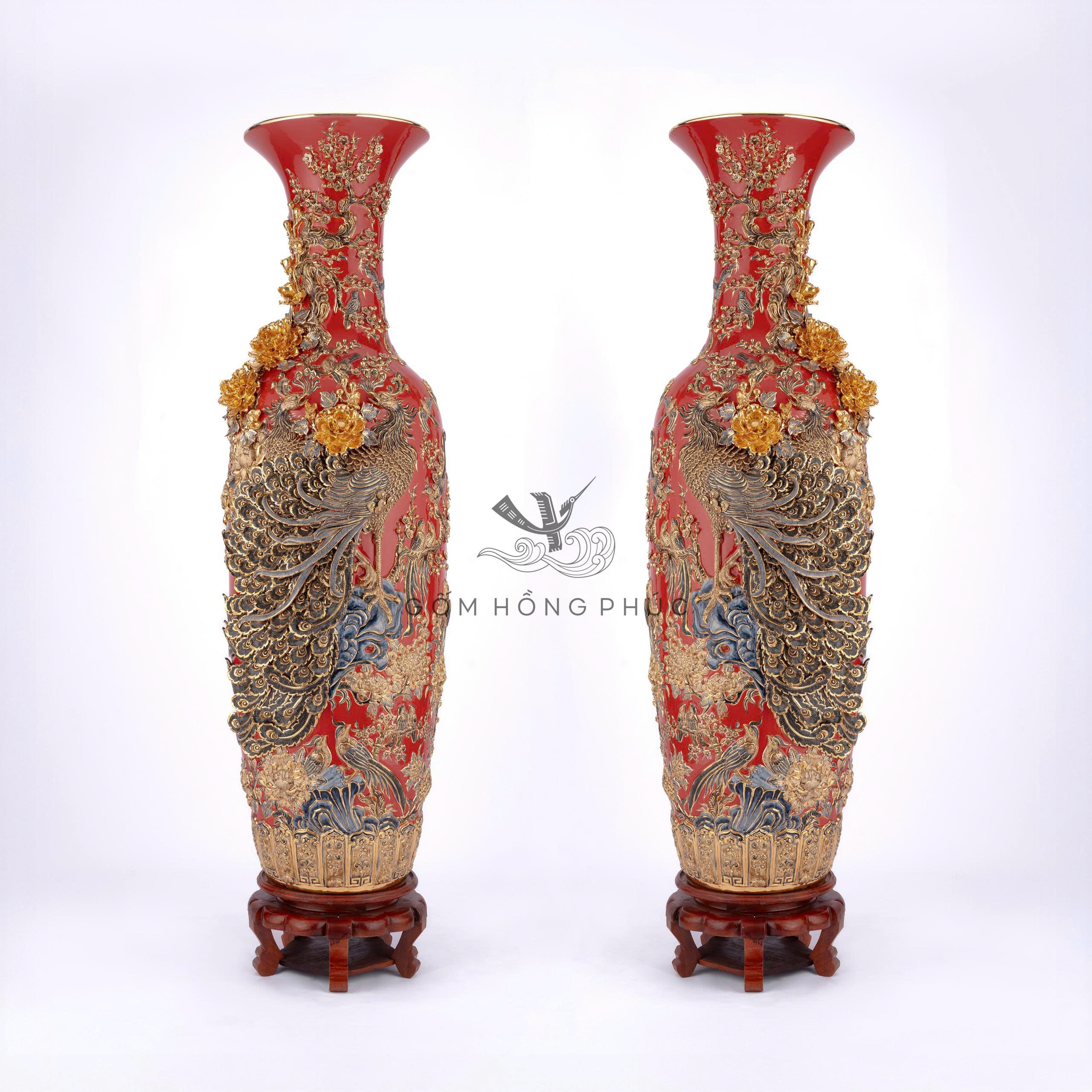 Lộc Bình Công M6 Đỏ Vẽ Vàng