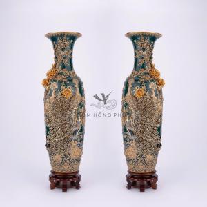 Lộc Bình Công M6 Men Lục Bảo Vẽ Vàng